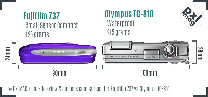 Fujifilm Z37 vs Olympus TG-810 top view buttons comparison Fujifilm Z37 vs Olympus TG-810 top view buttons comparison