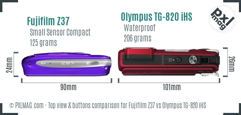 Fujifilm Z37 vs Olympus TG-820 iHS top view buttons comparison Fujifilm Z37 vs Olympus TG-820 iHS top view buttons comparison
