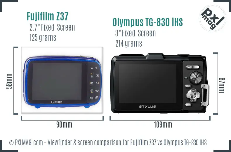 Fujifilm Z37 vs Olympus TG-830 iHS Screen and Viewfinder comparison