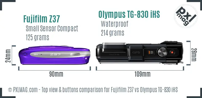 Fujifilm Z37 vs Olympus TG-830 iHS top view buttons comparison