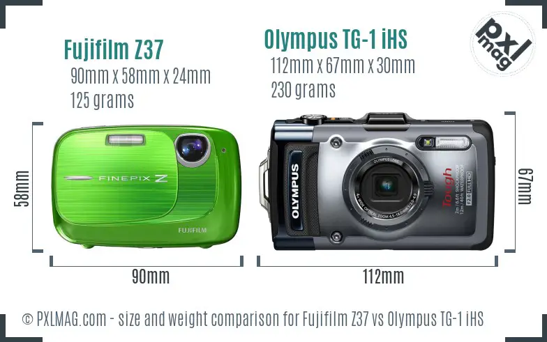 Fujifilm Z37 vs Olympus TG-1 iHS size comparison