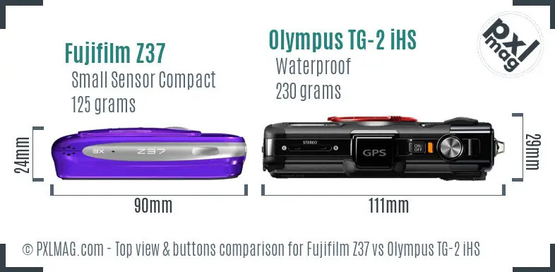 Fujifilm Z37 vs Olympus TG-2 iHS top view buttons comparison Fujifilm Z37 vs Olympus TG-2 iHS top view buttons comparison