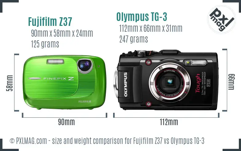 Fujifilm Z37 vs Olympus TG-3 size comparison
