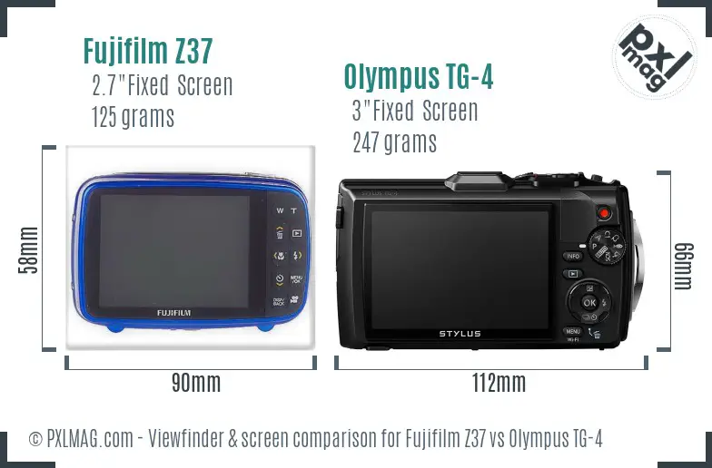 Fujifilm Z37 vs Olympus TG-4 Screen and Viewfinder comparison