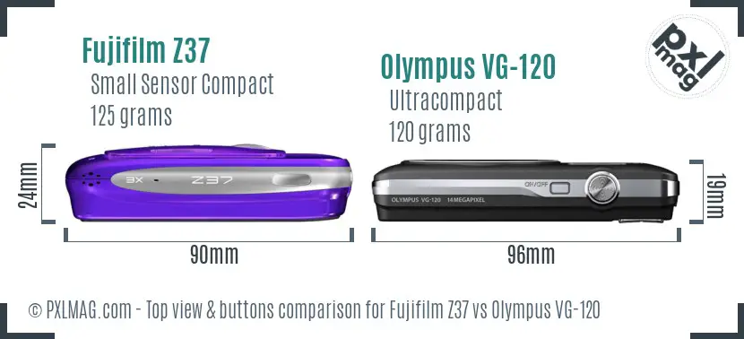 Fujifilm Z37 vs Olympus VG-120 top view buttons comparison