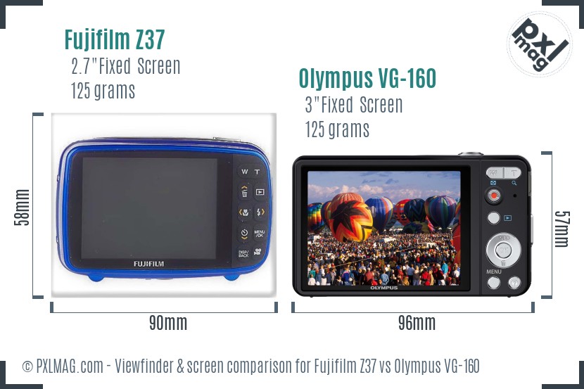 Fujifilm Z37 vs Olympus VG-160 Screen and Viewfinder comparison