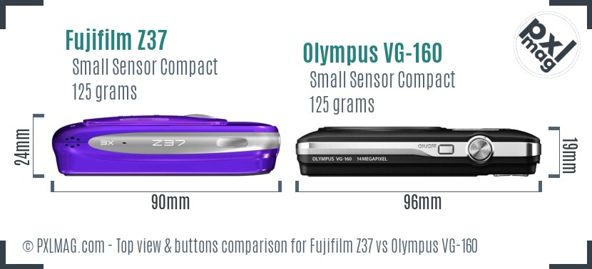 Fujifilm Z37 vs Olympus VG-160 top view buttons comparison