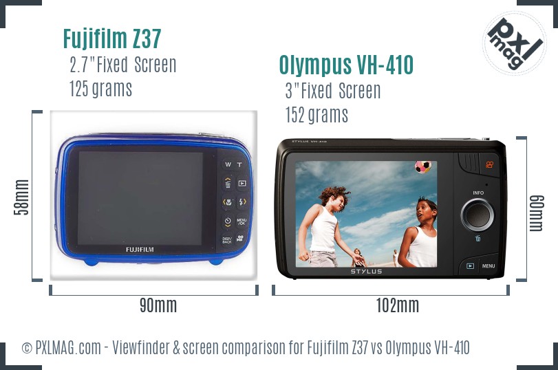 Fujifilm Z37 vs Olympus VH-410 Screen and Viewfinder comparison