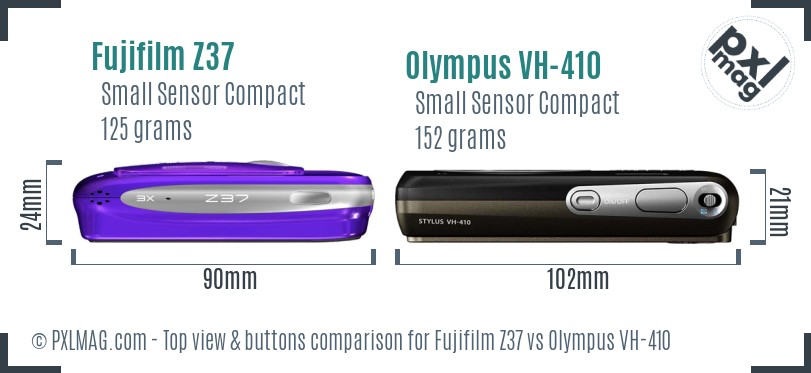 Fujifilm Z37 vs Olympus VH-410 top view buttons comparison