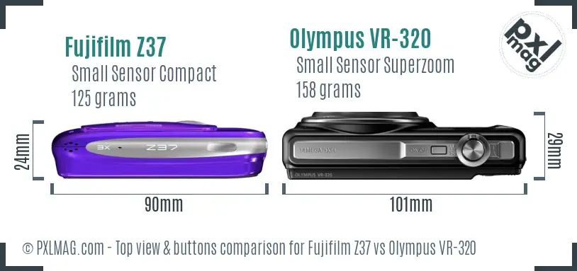 Fujifilm Z37 vs Olympus VR-320 top view buttons comparison