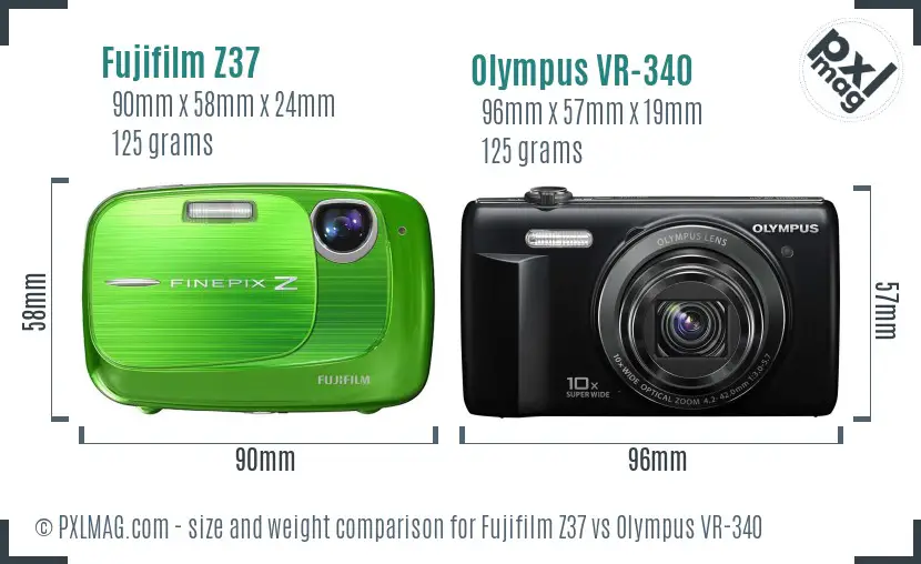 Fujifilm Z37 vs Olympus VR-340 size comparison