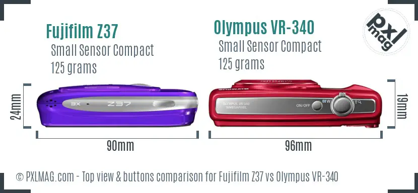 Fujifilm Z37 vs Olympus VR-340 top view buttons comparison
