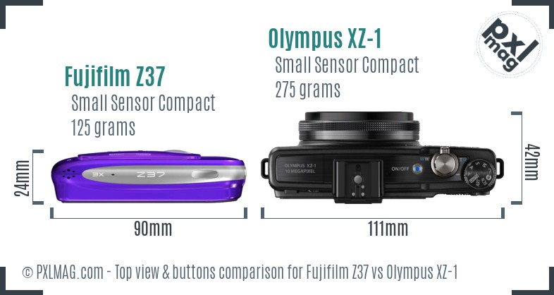 Fujifilm Z37 vs Olympus XZ-1 top view buttons comparison