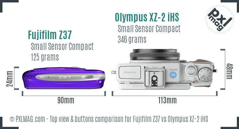 Fujifilm Z37 vs Olympus XZ-2 iHS top view buttons comparison