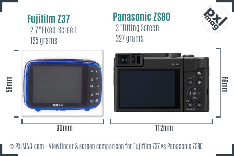 Fujifilm Z37 vs Panasonic ZS80 Screen and Viewfinder comparison