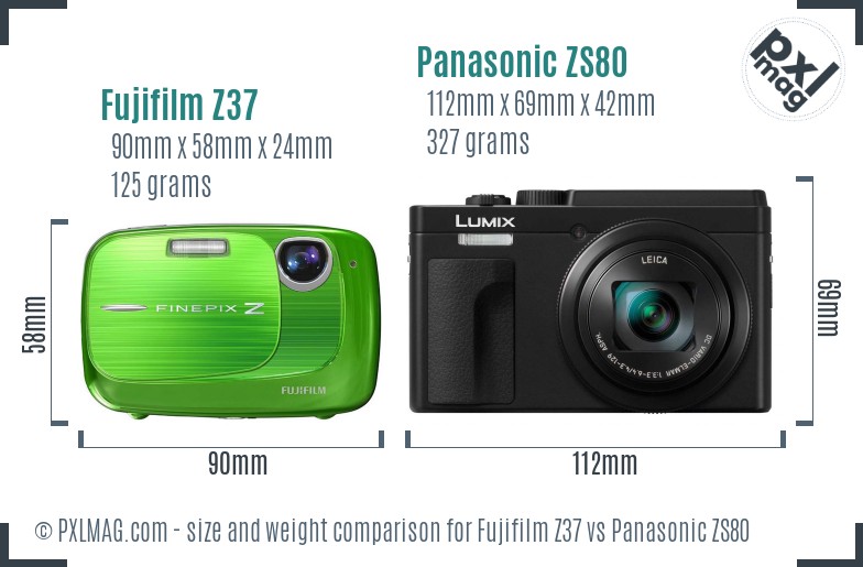 Fujifilm Z37 vs Panasonic ZS80 size comparison