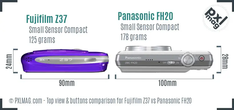 Fujifilm Z37 vs Panasonic FH20 top view buttons comparison Fujifilm Z37 vs Panasonic FH20 top view buttons comparison