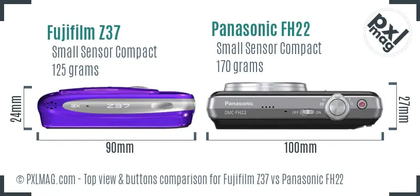Fujifilm Z37 vs Panasonic FH22 top view buttons comparison