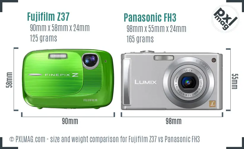 Fujifilm Z37 vs Panasonic FH3 size comparison