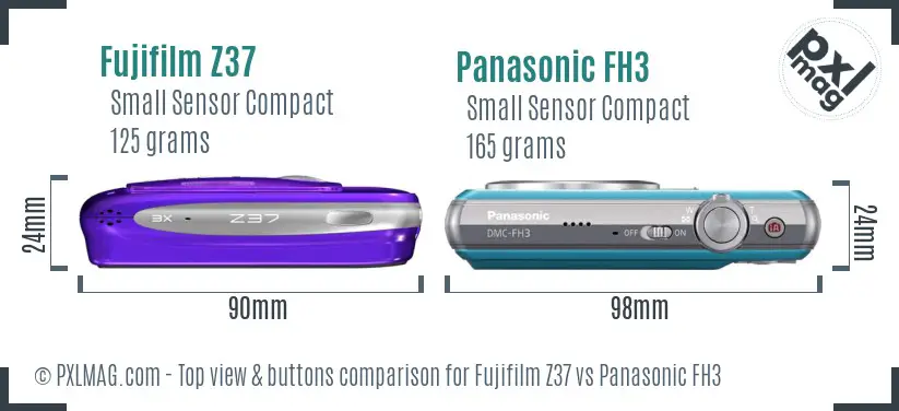 Fujifilm Z37 vs Panasonic FH3 top view buttons comparison