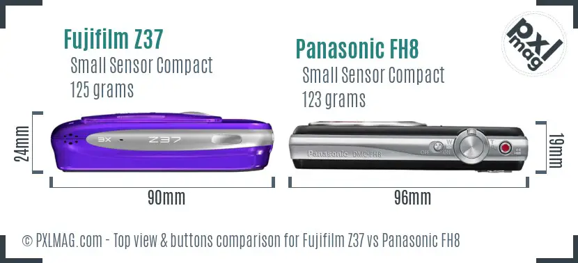 Fujifilm Z37 vs Panasonic FH8 top view buttons comparison Fujifilm Z37 vs Panasonic FH8 top view buttons comparison