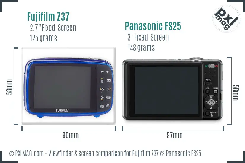 Fujifilm Z37 vs Panasonic FS25 Screen and Viewfinder comparison