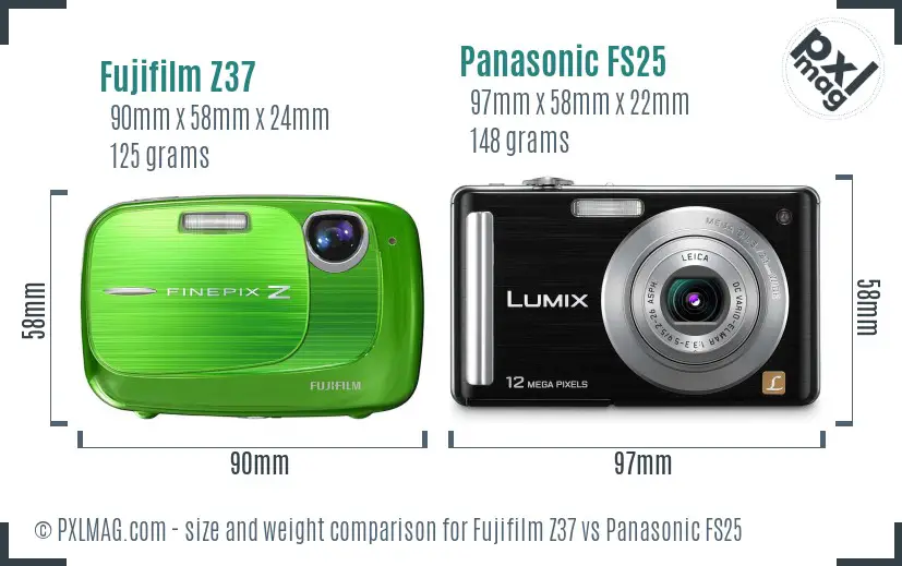 Fujifilm Z37 vs Panasonic FS25 size comparison