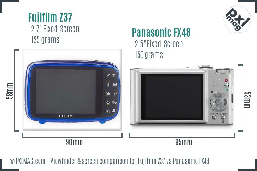 Fujifilm Z37 vs Panasonic FX48 Screen and Viewfinder comparison