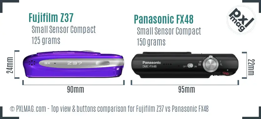 Fujifilm Z37 vs Panasonic FX48 top view buttons comparison
