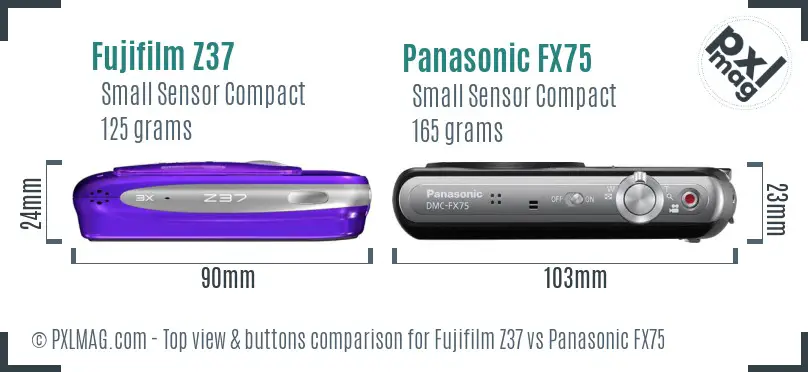 Fujifilm Z37 vs Panasonic FX75 top view buttons comparison