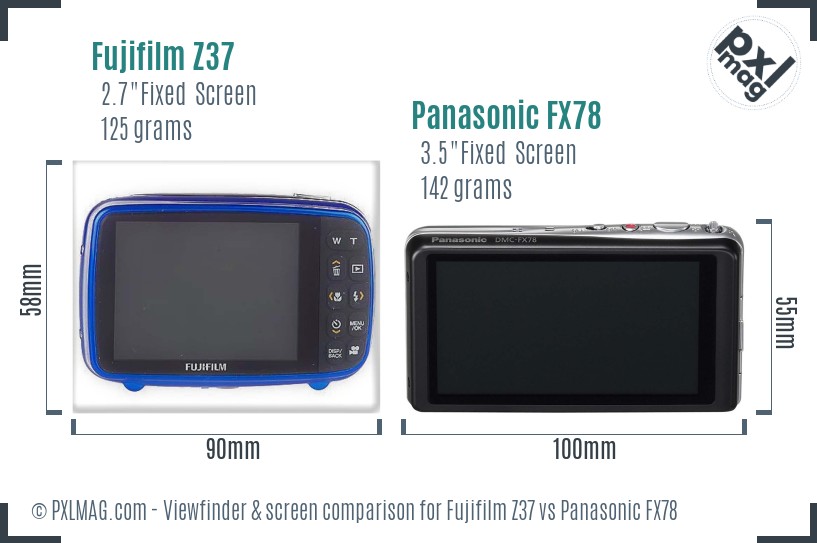 Fujifilm Z37 vs Panasonic FX78 Screen and Viewfinder comparison