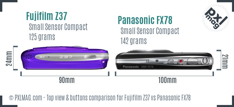 Fujifilm Z37 vs Panasonic FX78 top view buttons comparison