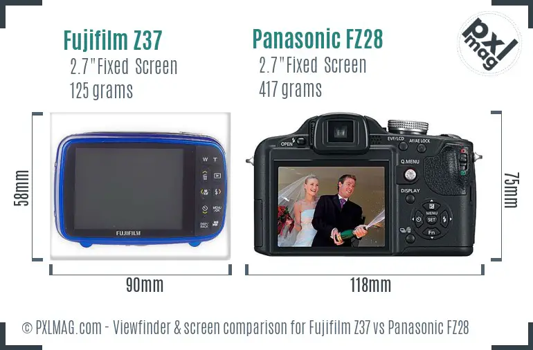 Fujifilm Z37 vs Panasonic FZ28 Screen and Viewfinder comparison