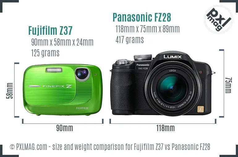 Fujifilm Z37 vs Panasonic FZ28 size comparison Fujifilm Z37 vs Panasonic FZ28 size comparison