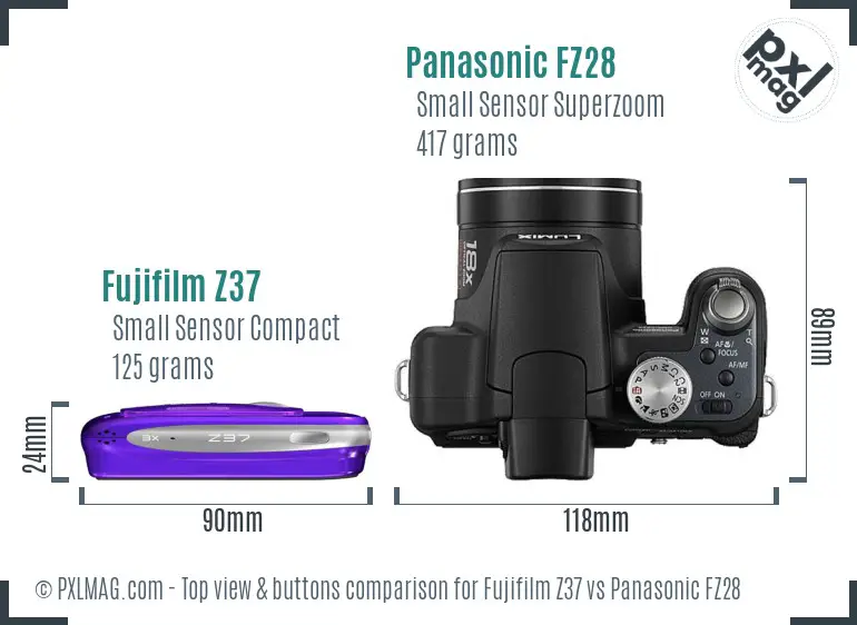 Fujifilm Z37 vs Panasonic FZ28 top view buttons comparison