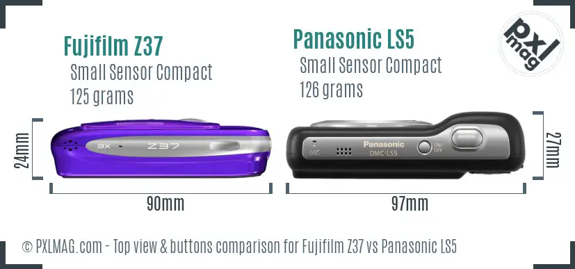 Fujifilm Z37 vs Panasonic LS5 top view buttons comparison