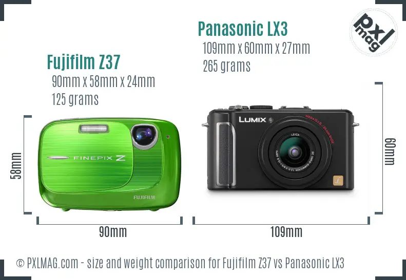 Fujifilm Z37 vs Panasonic LX3 size comparison