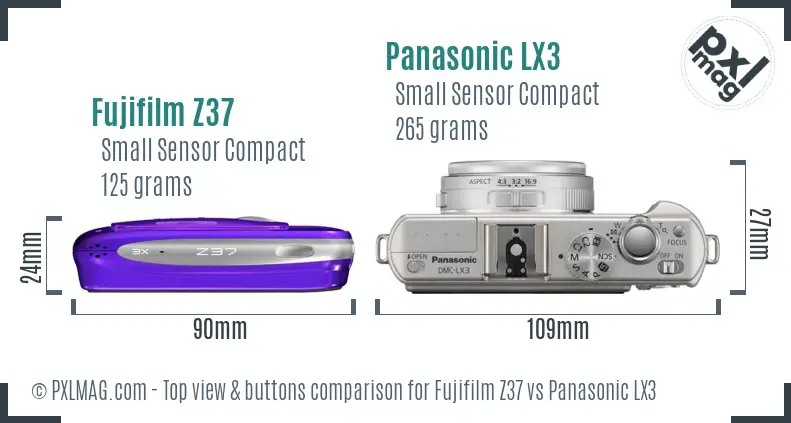 Fujifilm Z37 vs Panasonic LX3 top view buttons comparison
