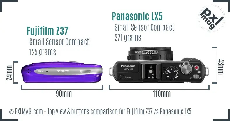 Fujifilm Z37 vs Panasonic LX5 top view buttons comparison Fujifilm Z37 vs Panasonic LX5 top view buttons comparison