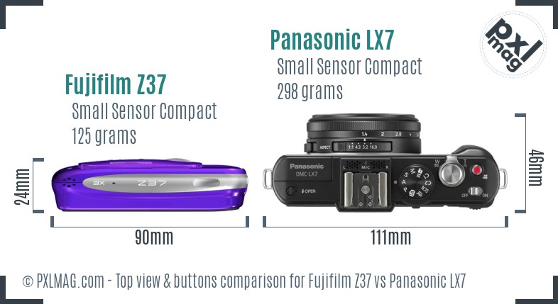 Fujifilm Z37 vs Panasonic LX7 top view buttons comparison