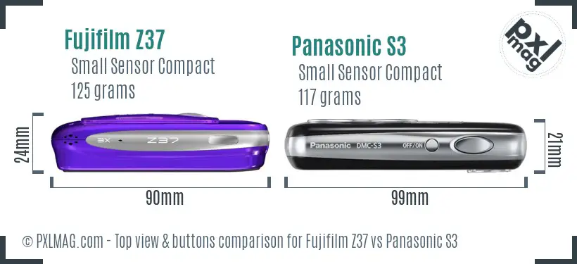 Fujifilm Z37 vs Panasonic S3 top view buttons comparison