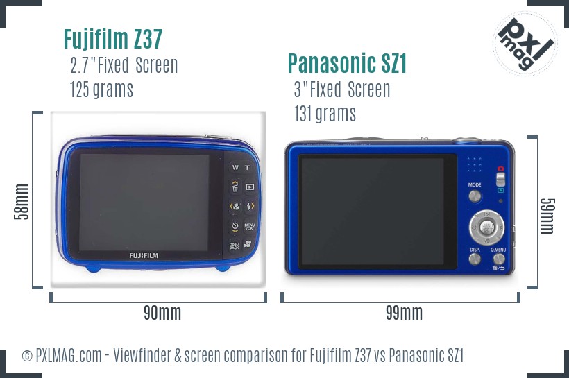 Fujifilm Z37 vs Panasonic SZ1 Screen and Viewfinder comparison