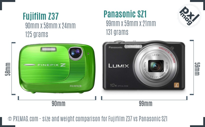 Fujifilm Z37 vs Panasonic SZ1 size comparison