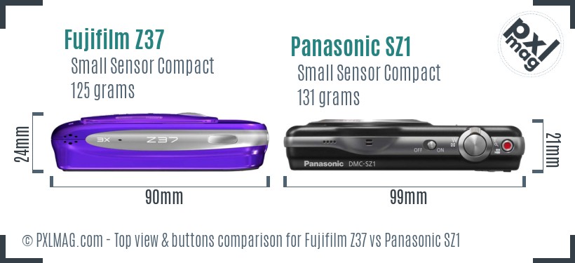 Fujifilm Z37 vs Panasonic SZ1 top view buttons comparison