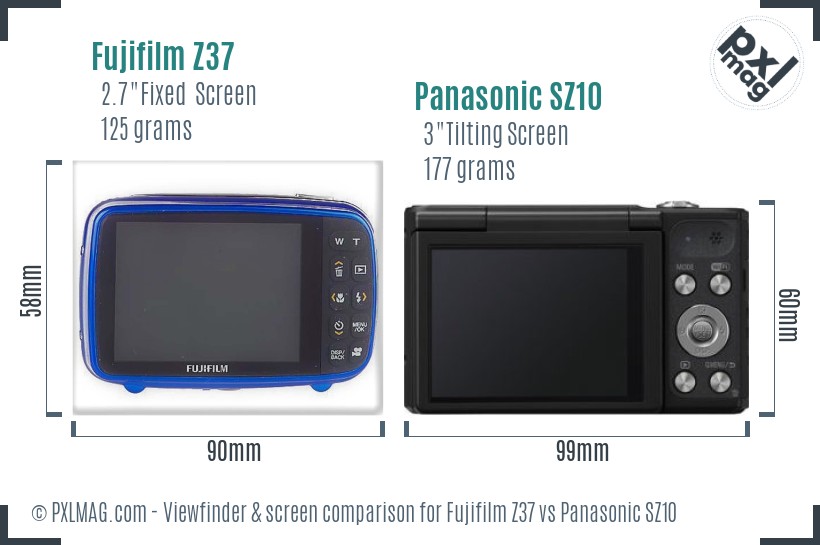 Fujifilm Z37 vs Panasonic SZ10 Screen and Viewfinder comparison