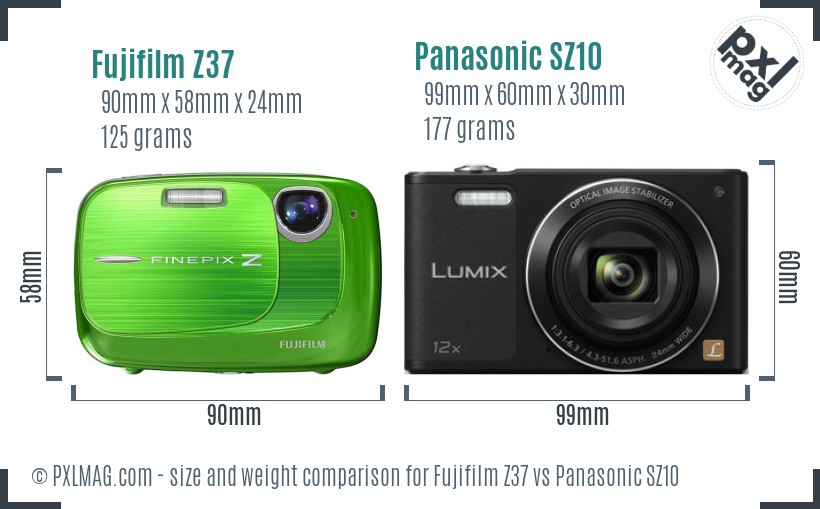 Fujifilm Z37 vs Panasonic SZ10 size comparison