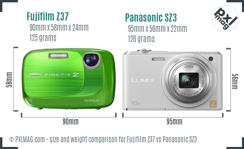Fujifilm Z37 vs Panasonic SZ3 size comparison