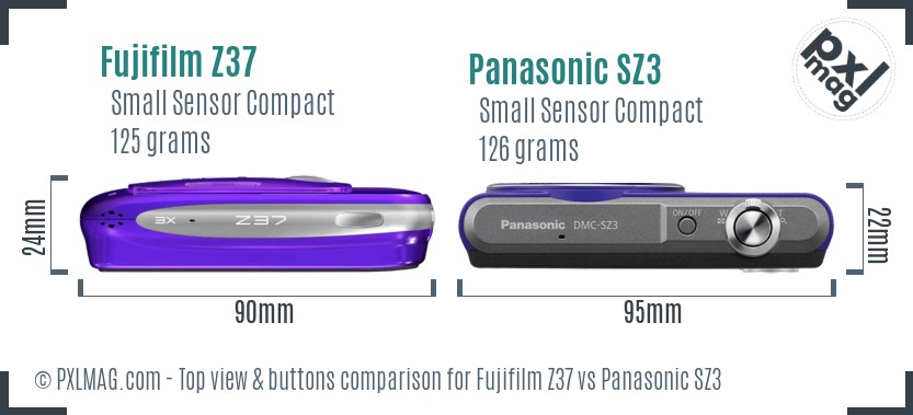 Fujifilm Z37 vs Panasonic SZ3 top view buttons comparison