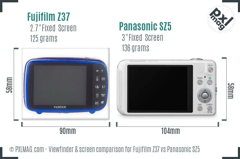 Fujifilm Z37 vs Panasonic SZ5 Screen and Viewfinder comparison