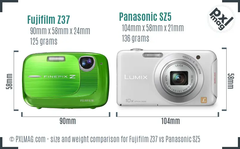 Fujifilm Z37 vs Panasonic SZ5 size comparison